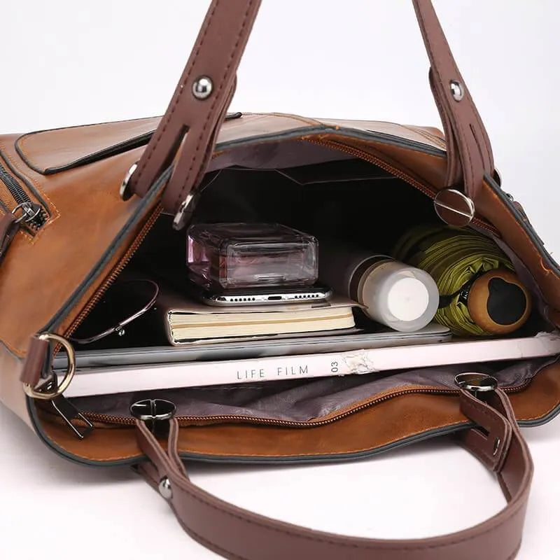 Women’s Shopper Tote Bag – Large Vegan Leather Handbag with Front Pockets & Shoulder Strap
