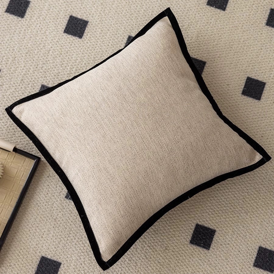 Modern Green & Beige Decorative Pillow with Black Contrast Trim – Minimalist Throw Cushion for Sofa, Bed, or Lounge