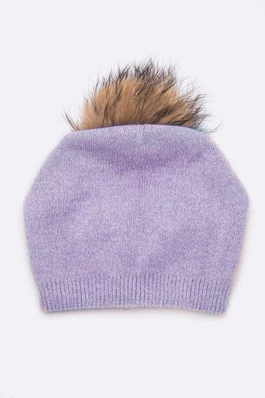 Luxury Wool-Cashmere Beanie with Detachable Raccoon Fur Pom Pom – Snap-On Winter Hat for Women