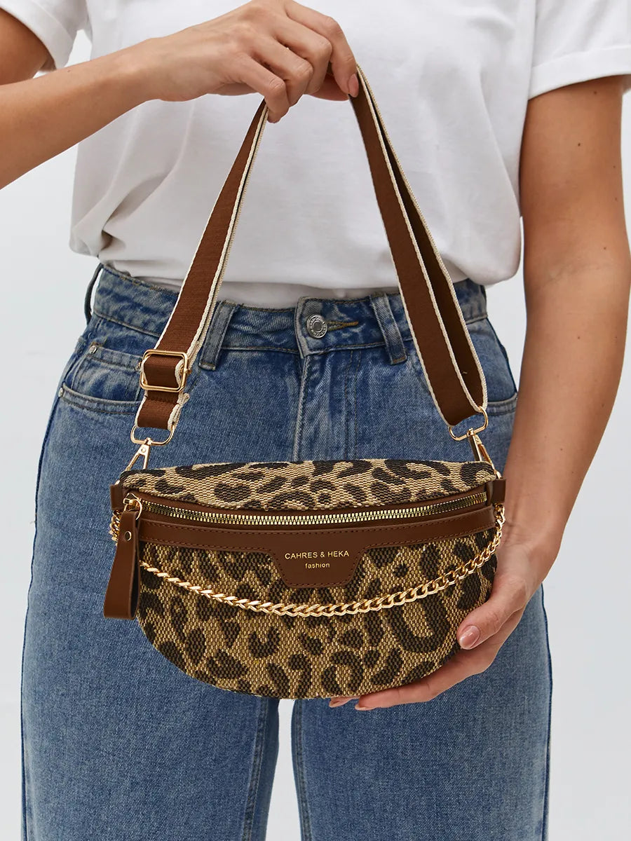 Trendy Leopard Print Crossbody Bag with Gold Chain – Adjustable Strap & Versatile Design