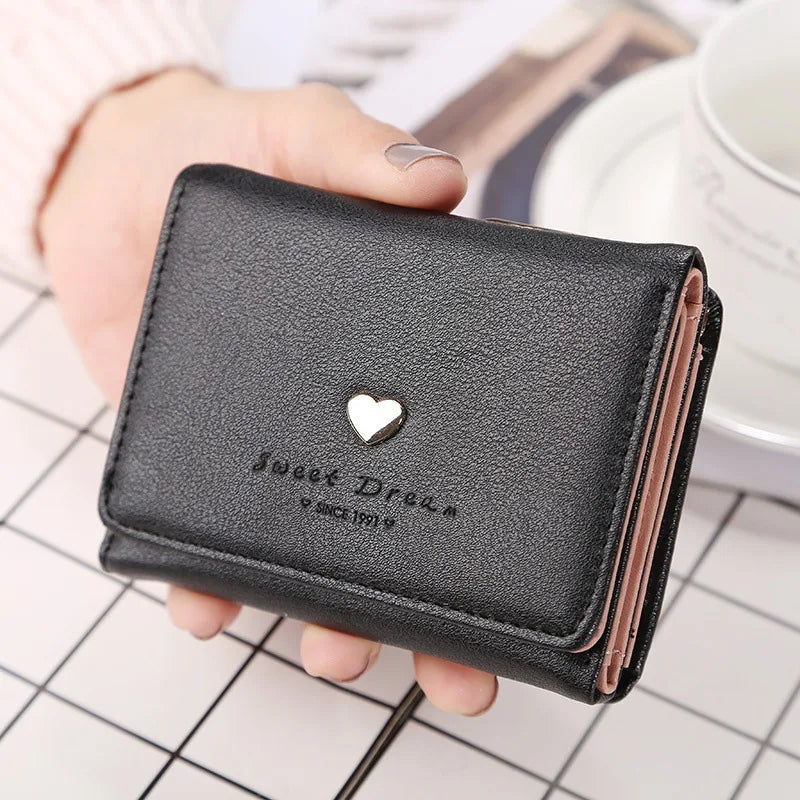 Vintage Kaylee Wallet – Stylish Compact PU Leather Purse with Heart Detail