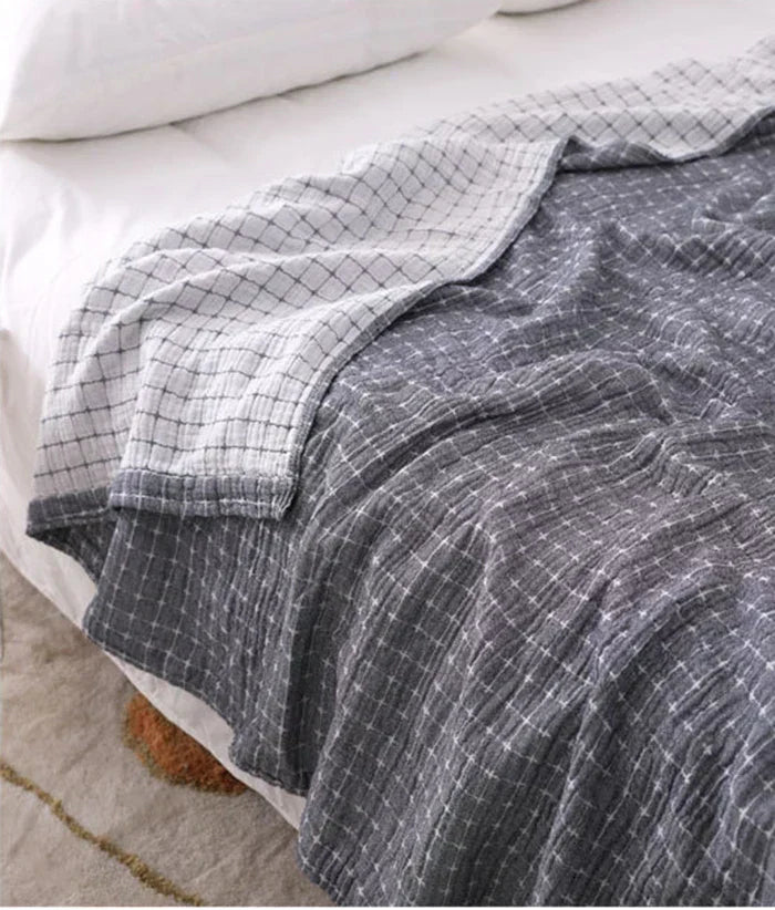 Soft Cotton Throw Blanket with Plaid Pattern – Lightweight, Breathable & Stylish Plaid for Bed and Sofa