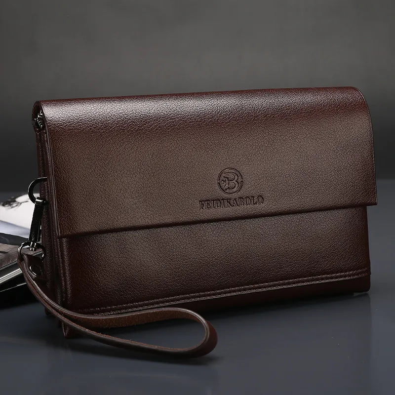 Men's Leather Wristlet Wallet – Multifunctional Clutch with Zippered Pockets
