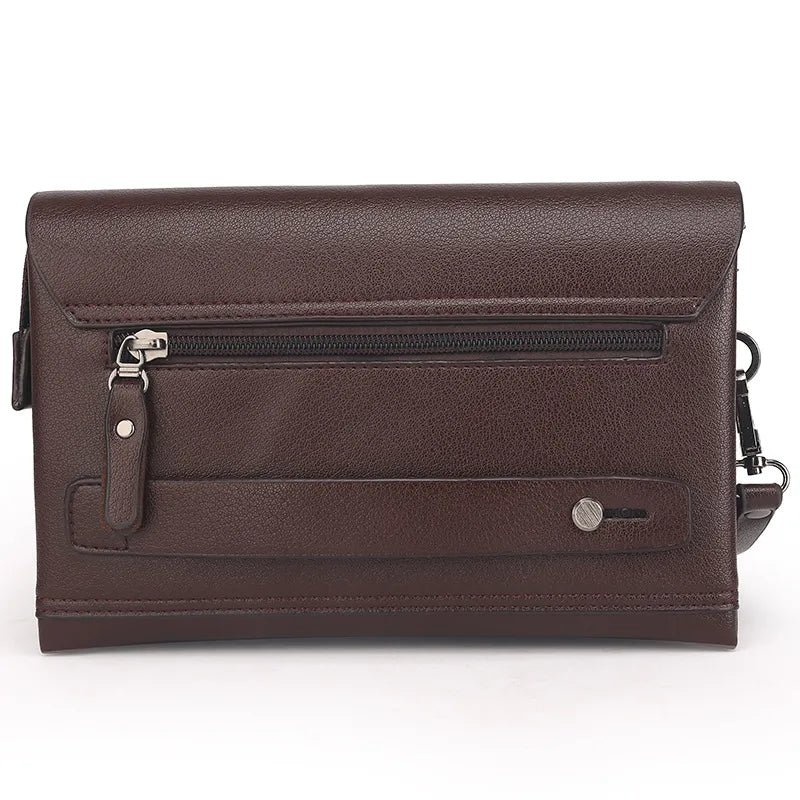 Men's Leather Wristlet Wallet – Multifunctional Clutch with Zippered Pockets