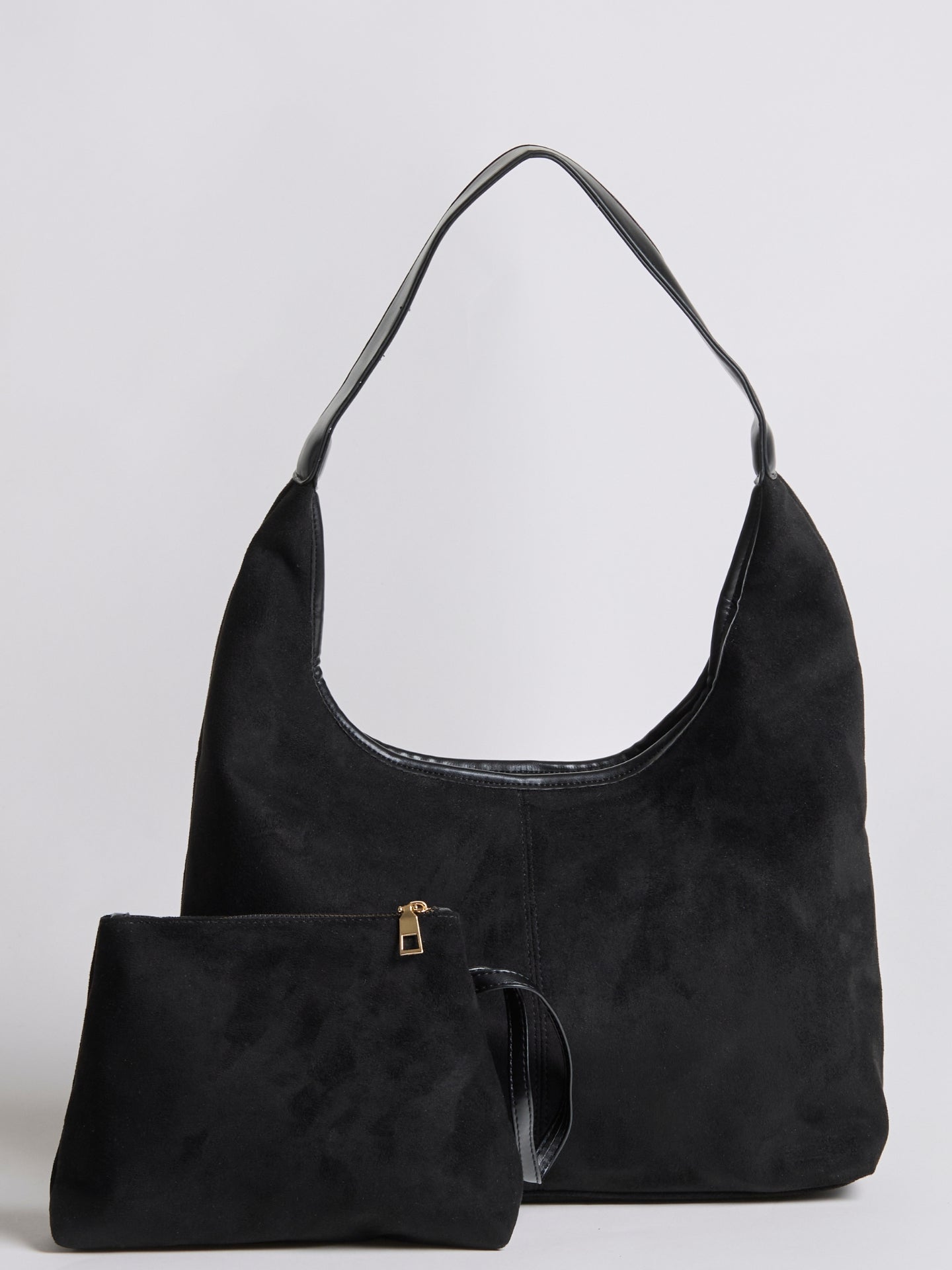 Black Suede Shoulder Bag – Minimalist & Spacious Design