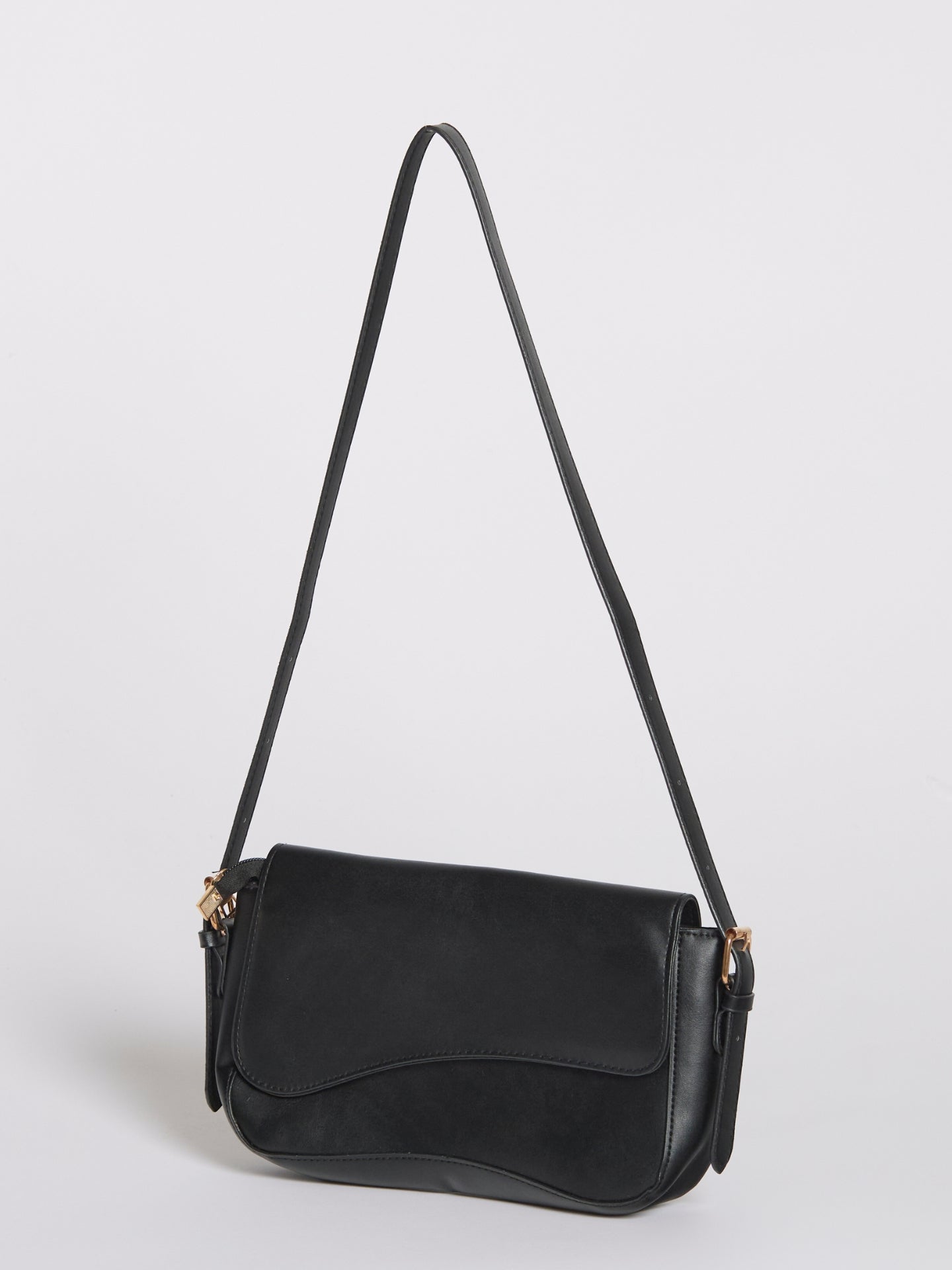 Vegan Leather Black Shoulder Bag – Adjustable Crossbody, Sustainable & Stylish