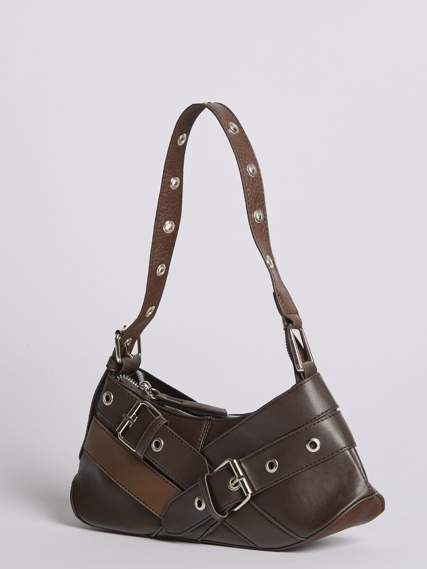 Vegan Leather Black Shoulder Bag with Buckle Details – Stylish & Sustainable