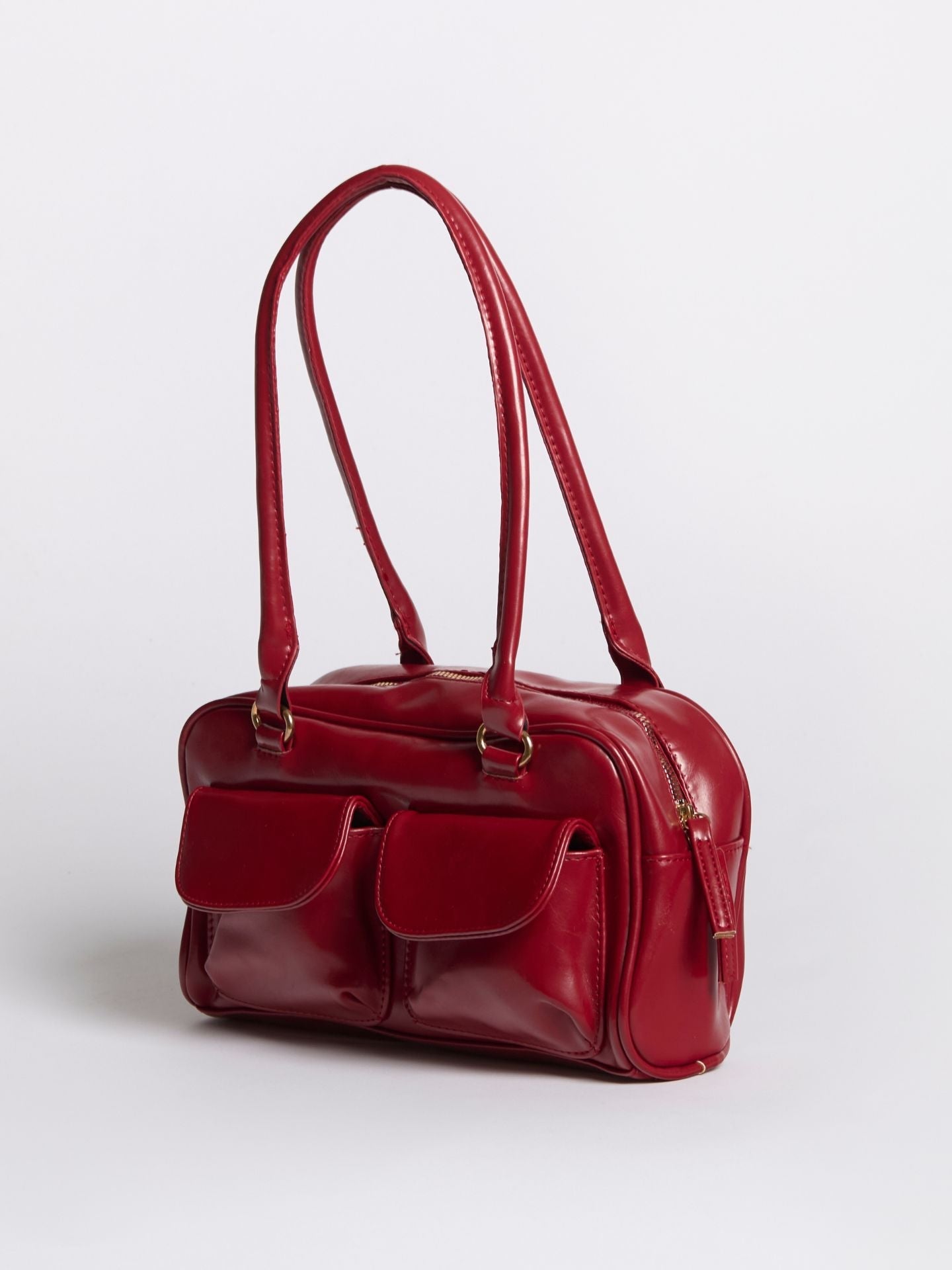 Vegan Leather Black Handbag with Dual Front Pockets – Stylish & Spacious