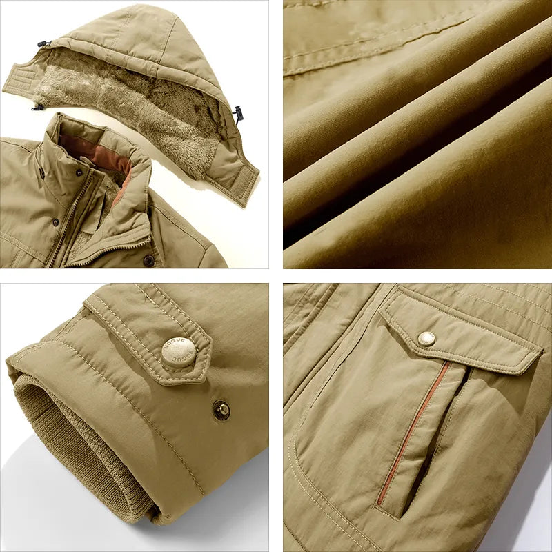 Men’s Tactical Waterproof Winter Jacket – Insulated, Detachable Hood, Windproof & Multi-Pocket Design