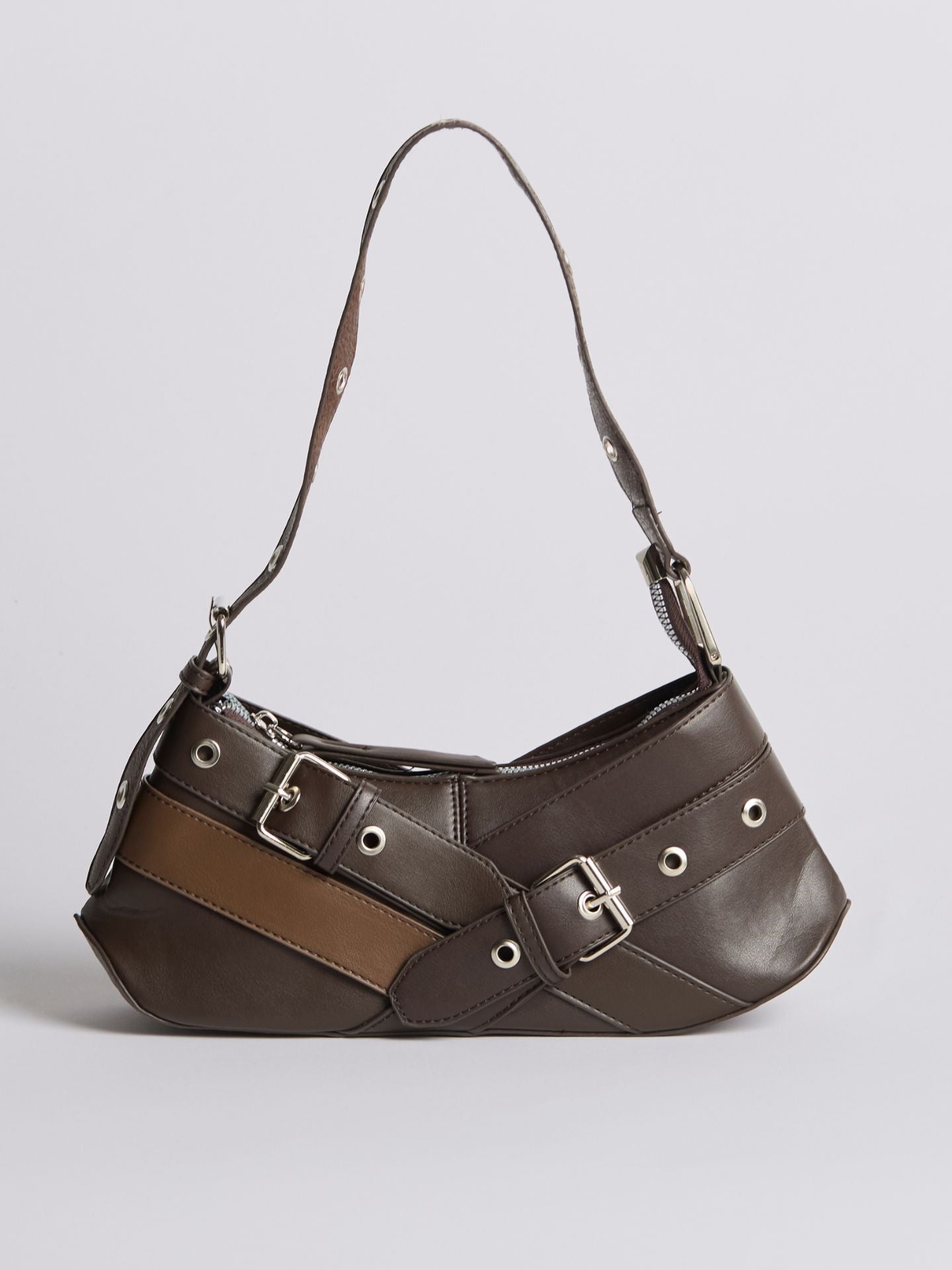 Vegan Leather Black Shoulder Bag with Buckle Details – Stylish & Sustainable