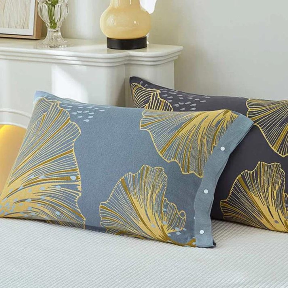 Luxury Ginkgo Leaf Throw Pillow Cover – Elegant Gray & Yellow Decorative Cushion for Sofa, Bed, or Chair