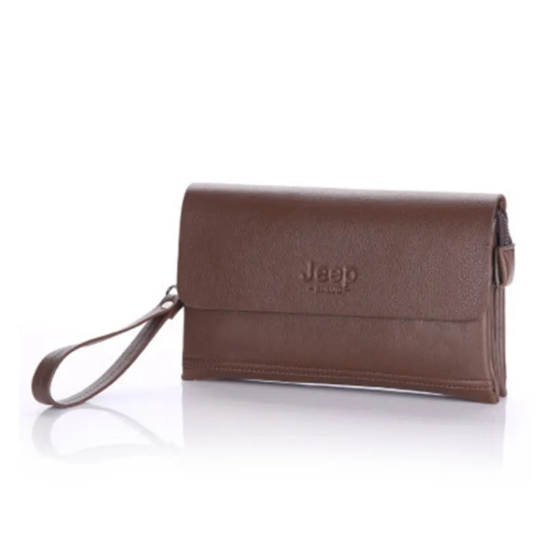 Men's Leather Wristlet Wallet – Multifunctional Clutch with Zippered Pockets
