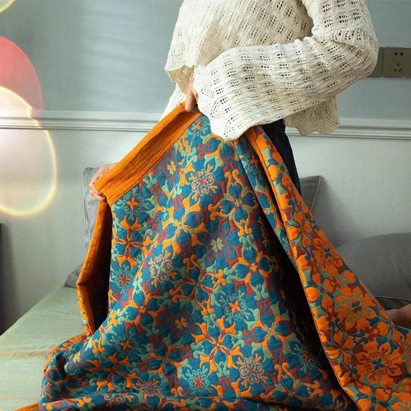 Bohemian Fleece Throw Blanket – Cozy Plaid with Colorful Pattern for Sofa & Bed