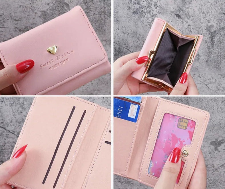 Vintage Kaylee Wallet – Stylish Compact PU Leather Purse with Heart Detail