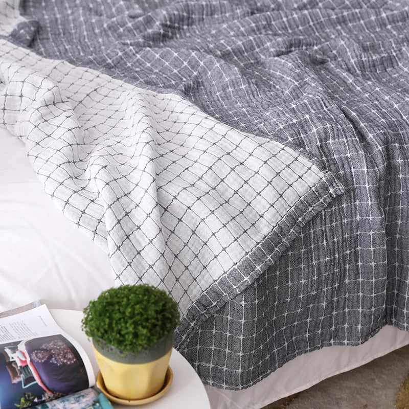 Soft Cotton Throw Blanket with Plaid Pattern – Lightweight, Breathable & Stylish Plaid for Bed and Sofa