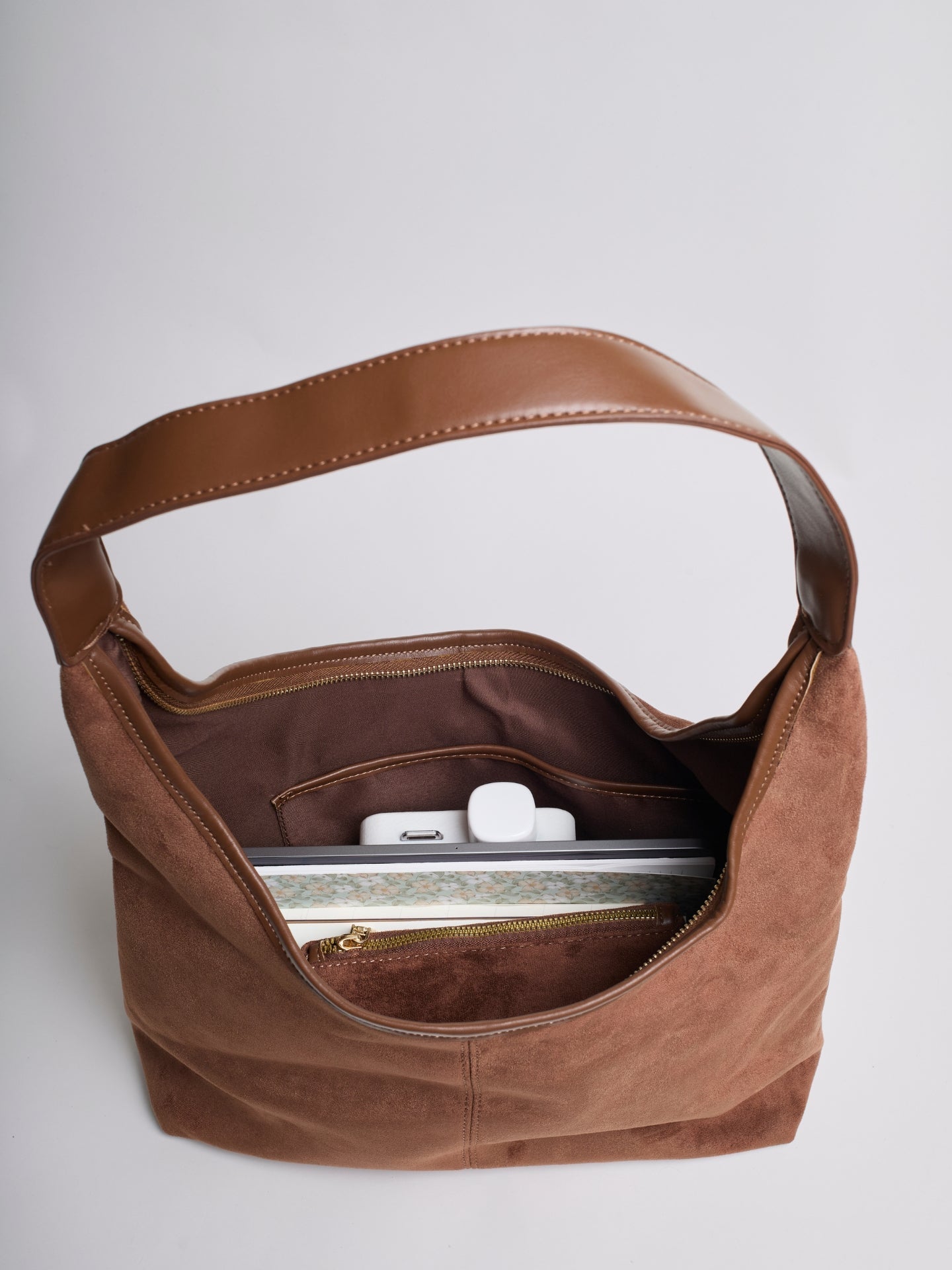 Black Suede Shoulder Bag – Minimalist & Spacious Design