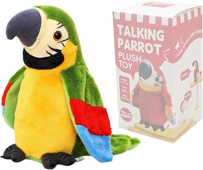 Interactive Talking Parrot Plush Toy – Repeats Your Words & Moves – Soft Cuddly Bird