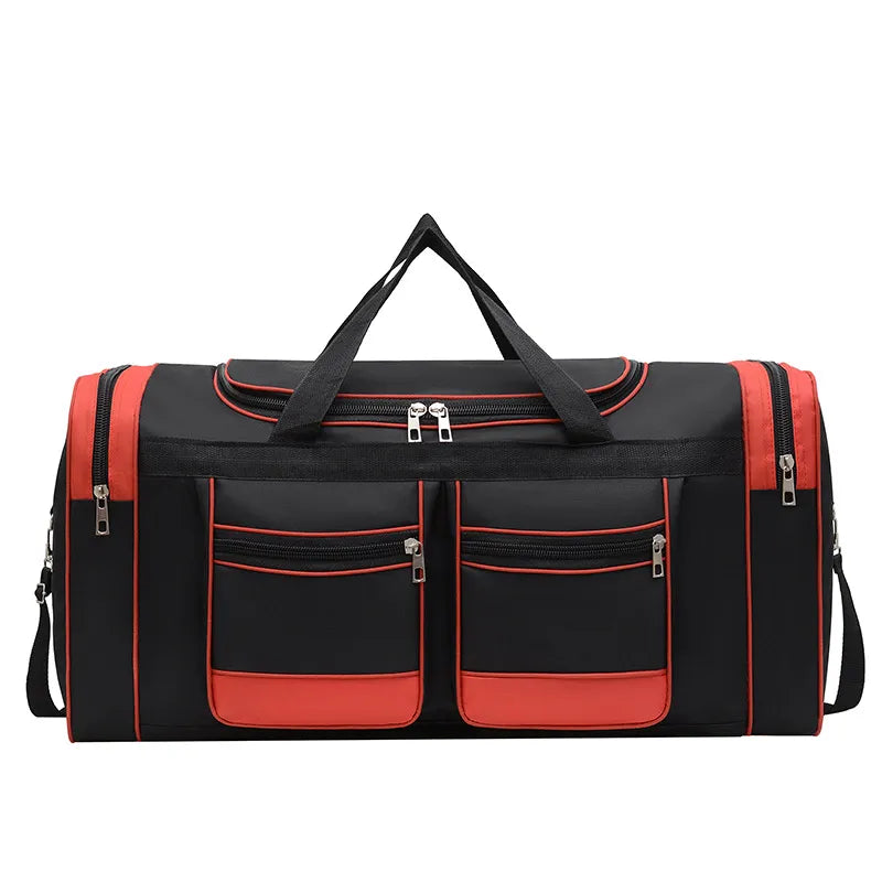 60L Waterproof Sports Duffel Bag with Shoulder Strap – Large Capacity Travel & Gym Bag – Black/Blue or Black/Red
