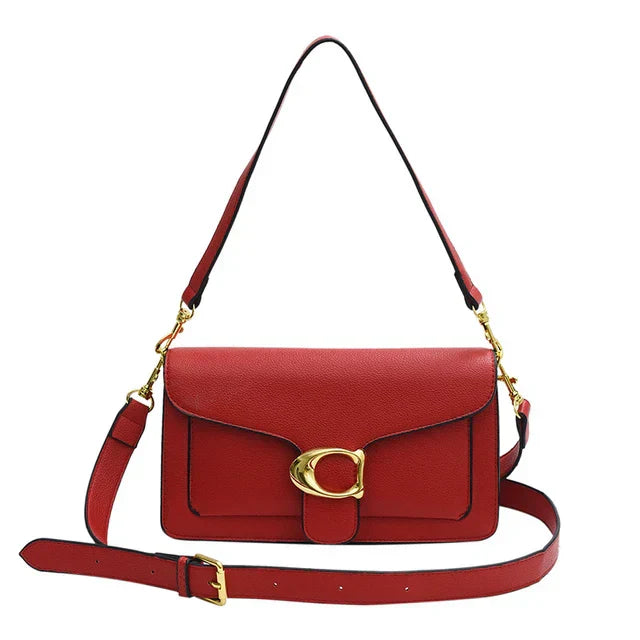 Elegant Vegan Leather Shoulder Bag with Gold Buckle – Timeless Design for Every Occasion