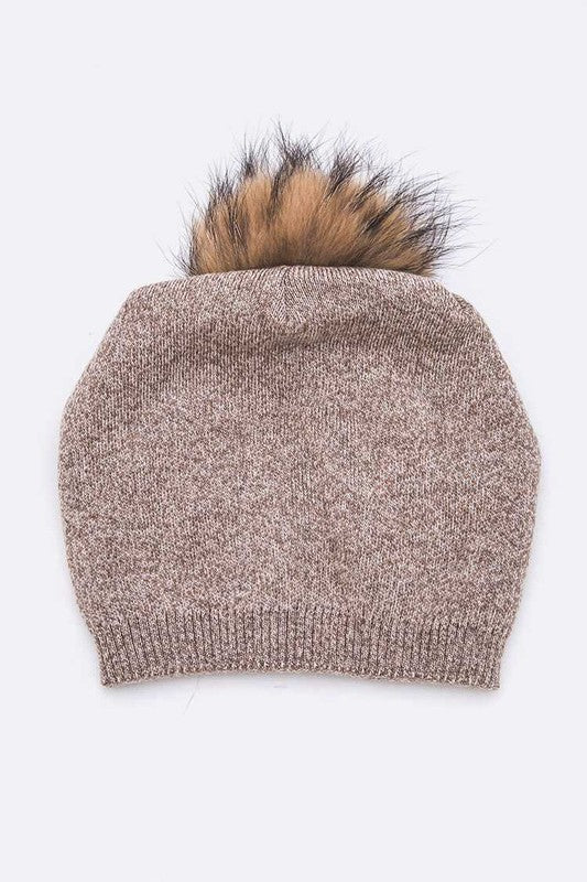 Luxury Wool-Cashmere Beanie with Detachable Raccoon Fur Pom Pom – Snap-On Winter Hat for Women