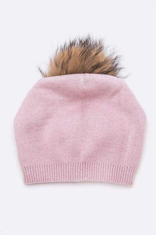 Luxury Wool-Cashmere Beanie with Detachable Raccoon Fur Pom Pom – Snap-On Winter Hat for Women