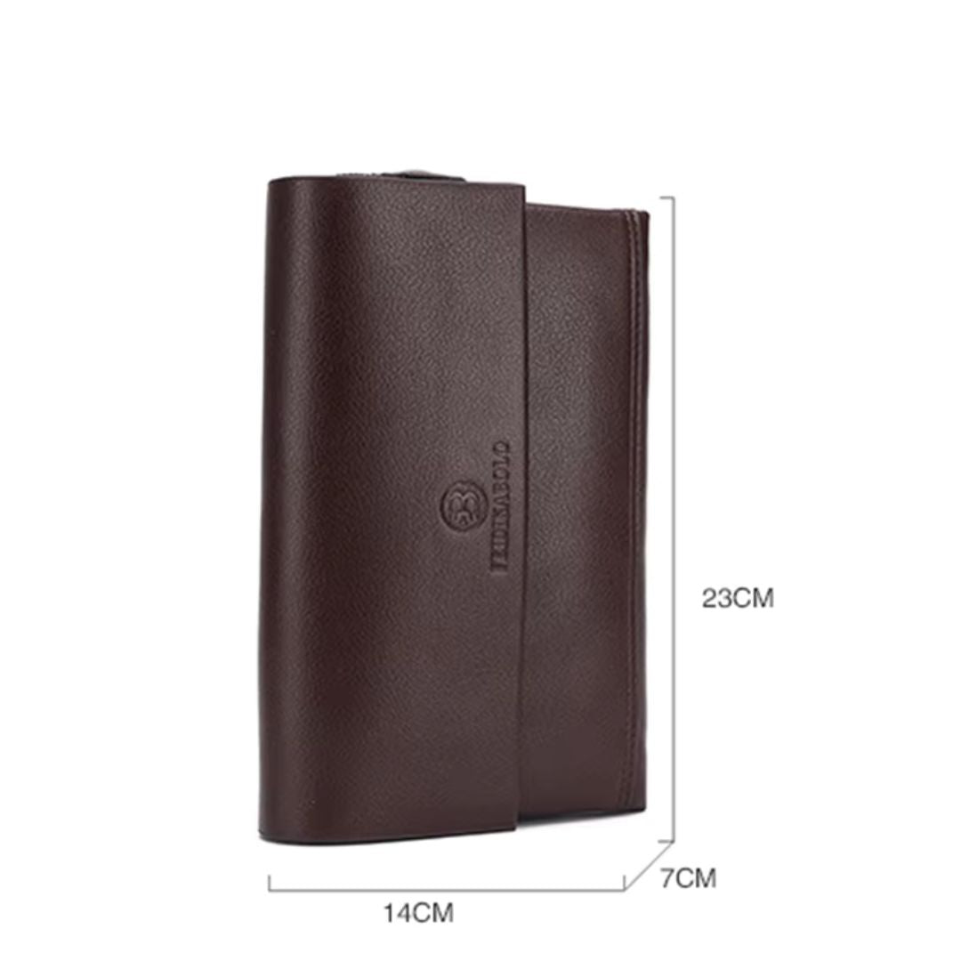 Men's Leather Wristlet Wallet – Multifunctional Clutch with Zippered Pockets
