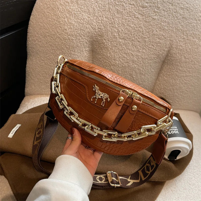 Luxe Crossbody Belt Bag with Gold Chain – Stylish & Versatile