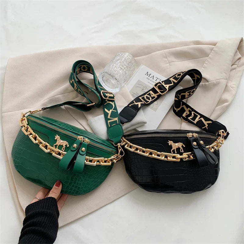 Luxe Crossbody Belt Bag with Gold Chain – Stylish & Versatile