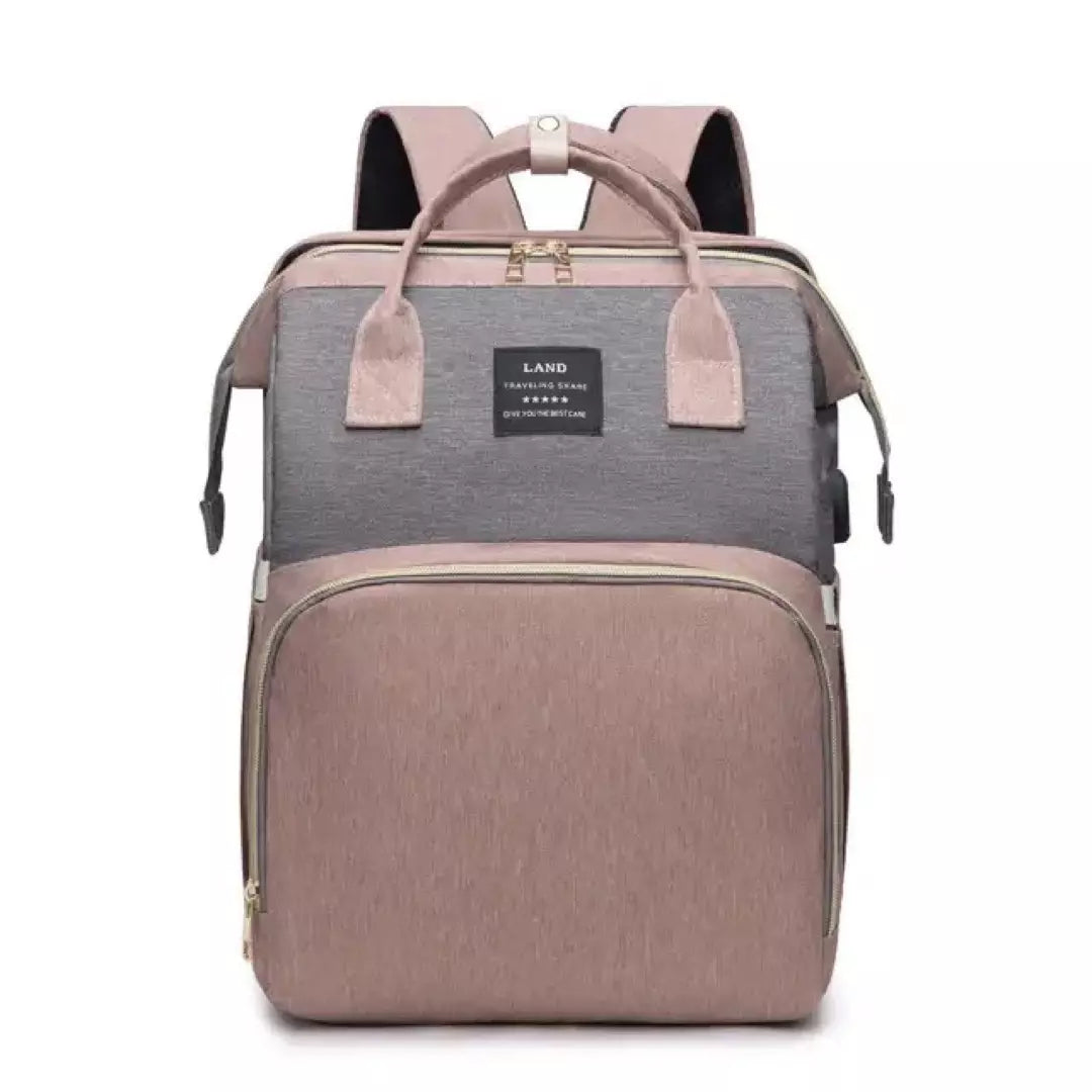 Multifunctional Diaper Backpack with Foldable Baby Bed & USB Charging Port – Waterproof & Spacious Travel Bag for Parents