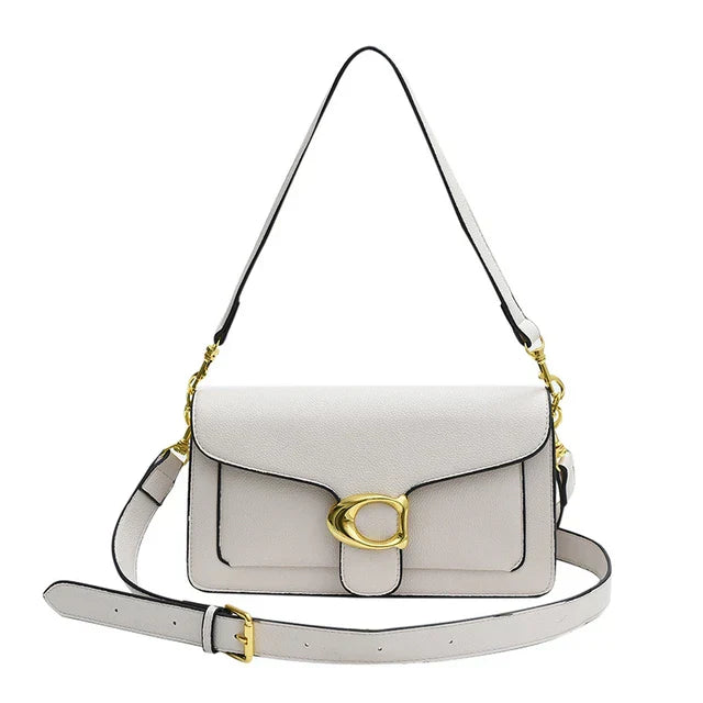 Elegant Vegan Leather Shoulder Bag with Gold Buckle – Timeless Design for Every Occasion