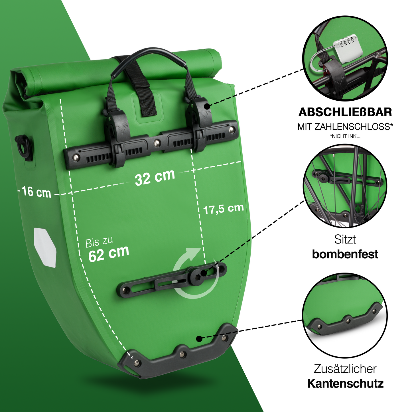 Waterproof Bike Pannier Bag – Durable Roll-Top Commuter & Touring Rack Bag with Reflective Accents