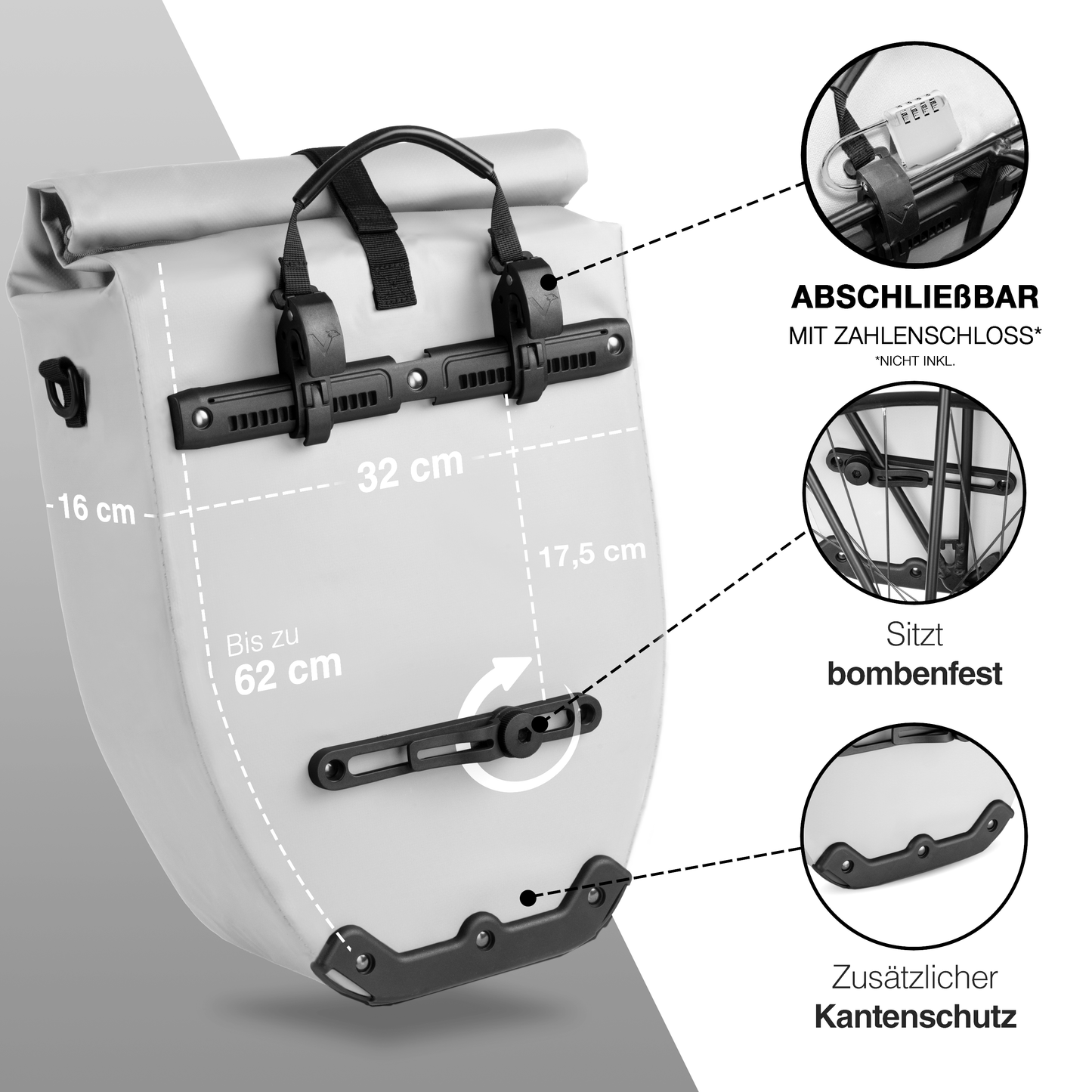 Waterproof Bike Pannier Bag – Durable Roll-Top Commuter & Touring Rack Bag with Reflective Accents