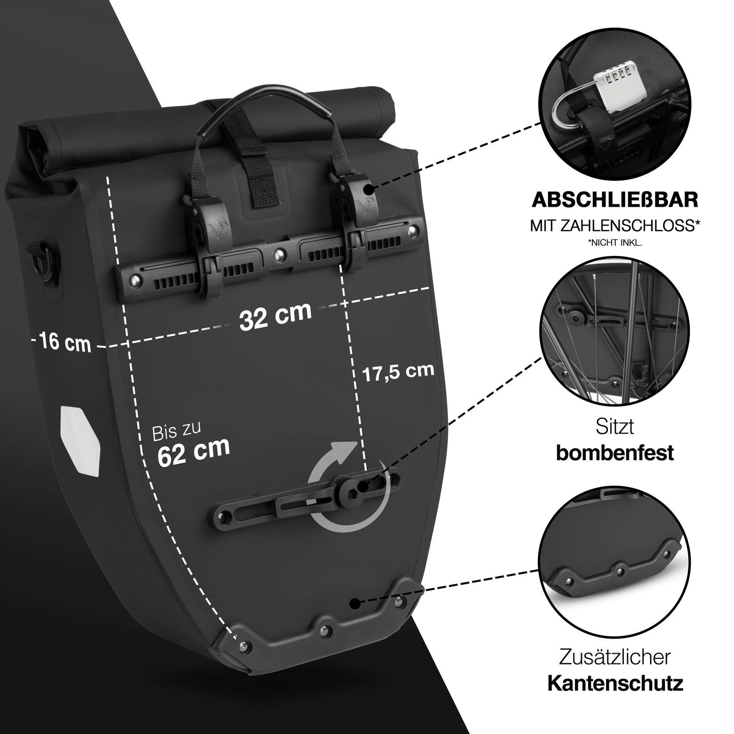 Waterproof Bike Pannier Bag – Durable Roll-Top Commuter & Touring Rack Bag with Reflective Accents