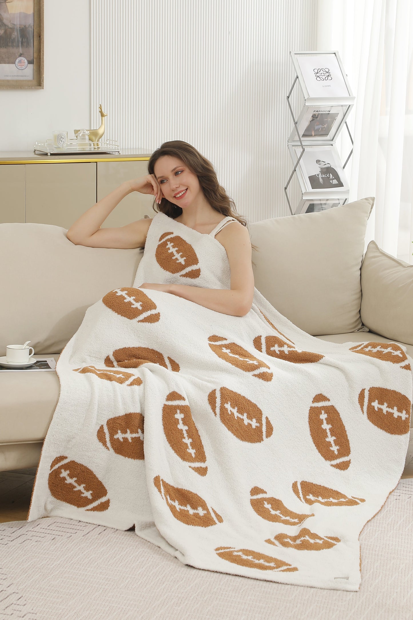 Football Patterned Luxury Soft Fleece Throw Blanket – 50X55Inch | Cozy Sports Fan Plaid for Couch, Bed & Stadium