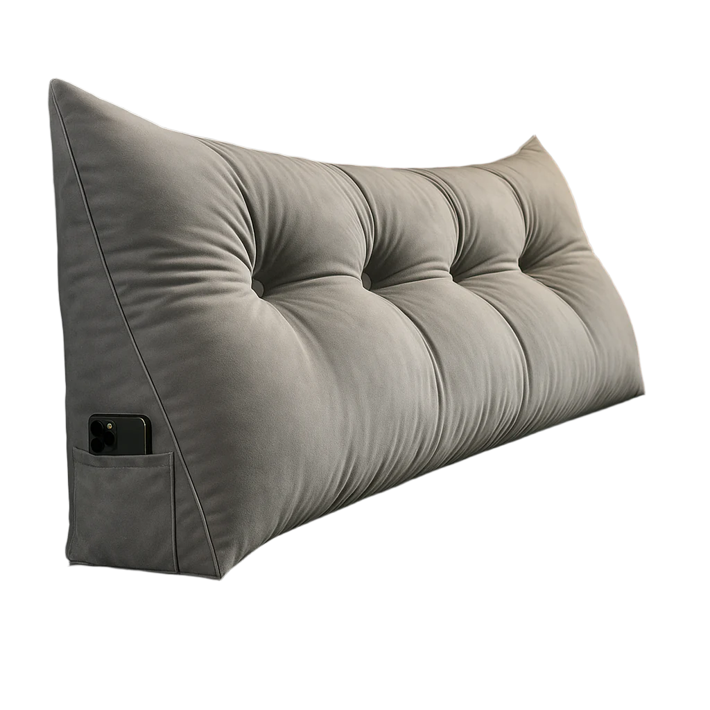 Ergonomic Headboard Cushion with Side Pockets – Long Bed Backrest Pillow for Reading, TV, and Relaxation