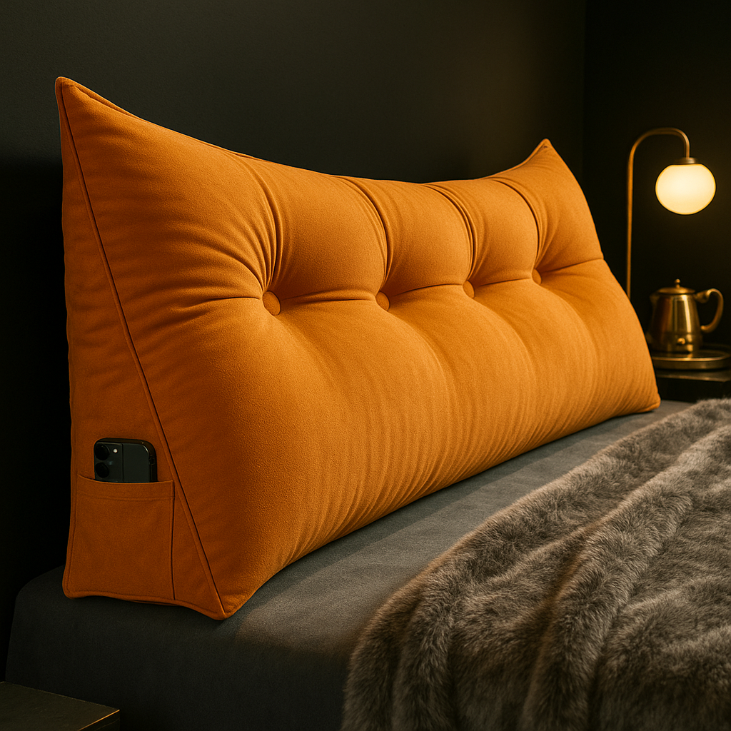 Ergonomic Headboard Cushion with Side Pockets – Long Bed Backrest Pillow for Reading, TV, and Relaxation
