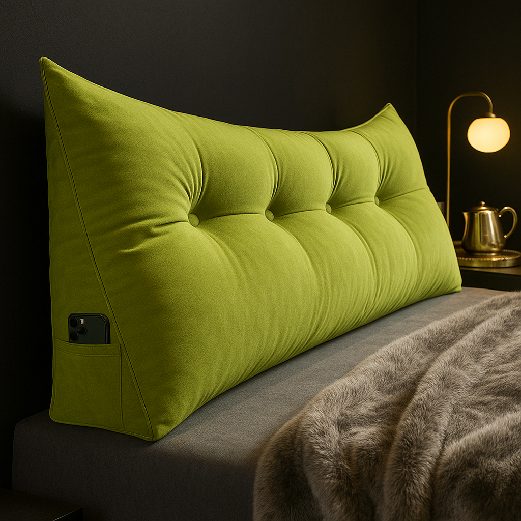 Ergonomic Headboard Cushion with Side Pockets – Long Bed Backrest Pillow for Reading, TV, and Relaxation