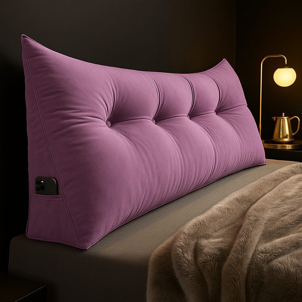 Ergonomic Headboard Cushion with Side Pockets – Long Bed Backrest Pillow for Reading, TV, and Relaxation
