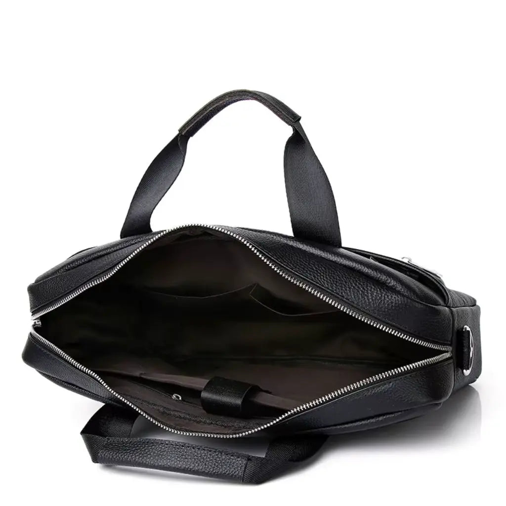 Premium Black Leather Laptop Bag for Men – 15.6" Water-Resistant Briefcase with Multiple Compartments