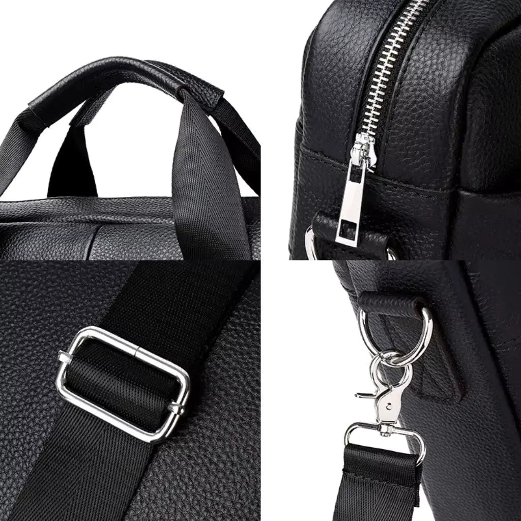 Premium Black Leather Laptop Bag for Men – 15.6" Water-Resistant Briefcase with Multiple Compartments
