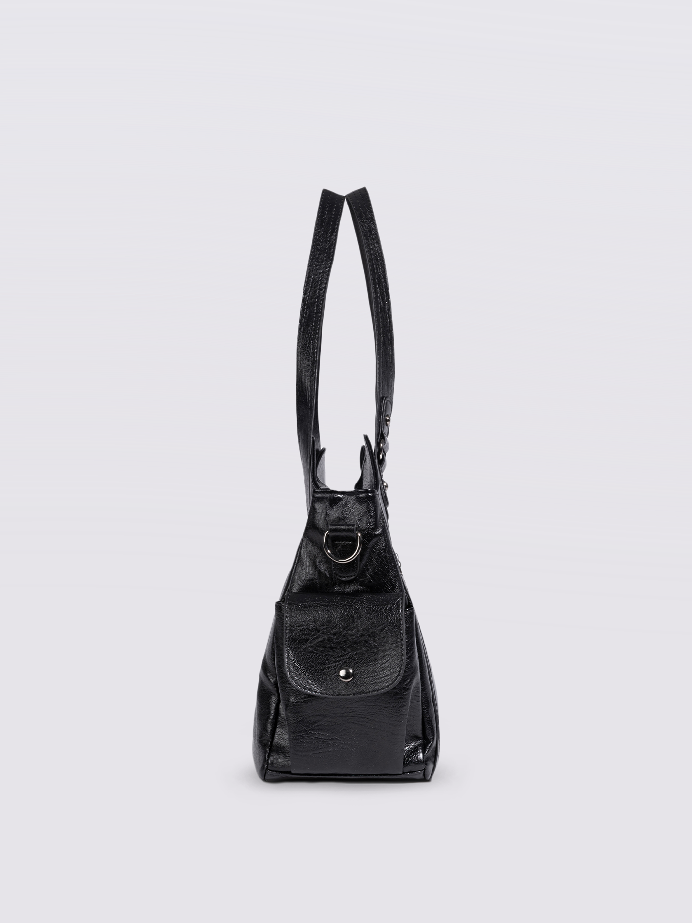 Black Leather Shoulder Bag with Side Pockets – Spacious & Elegant Women’s Leather Handbag