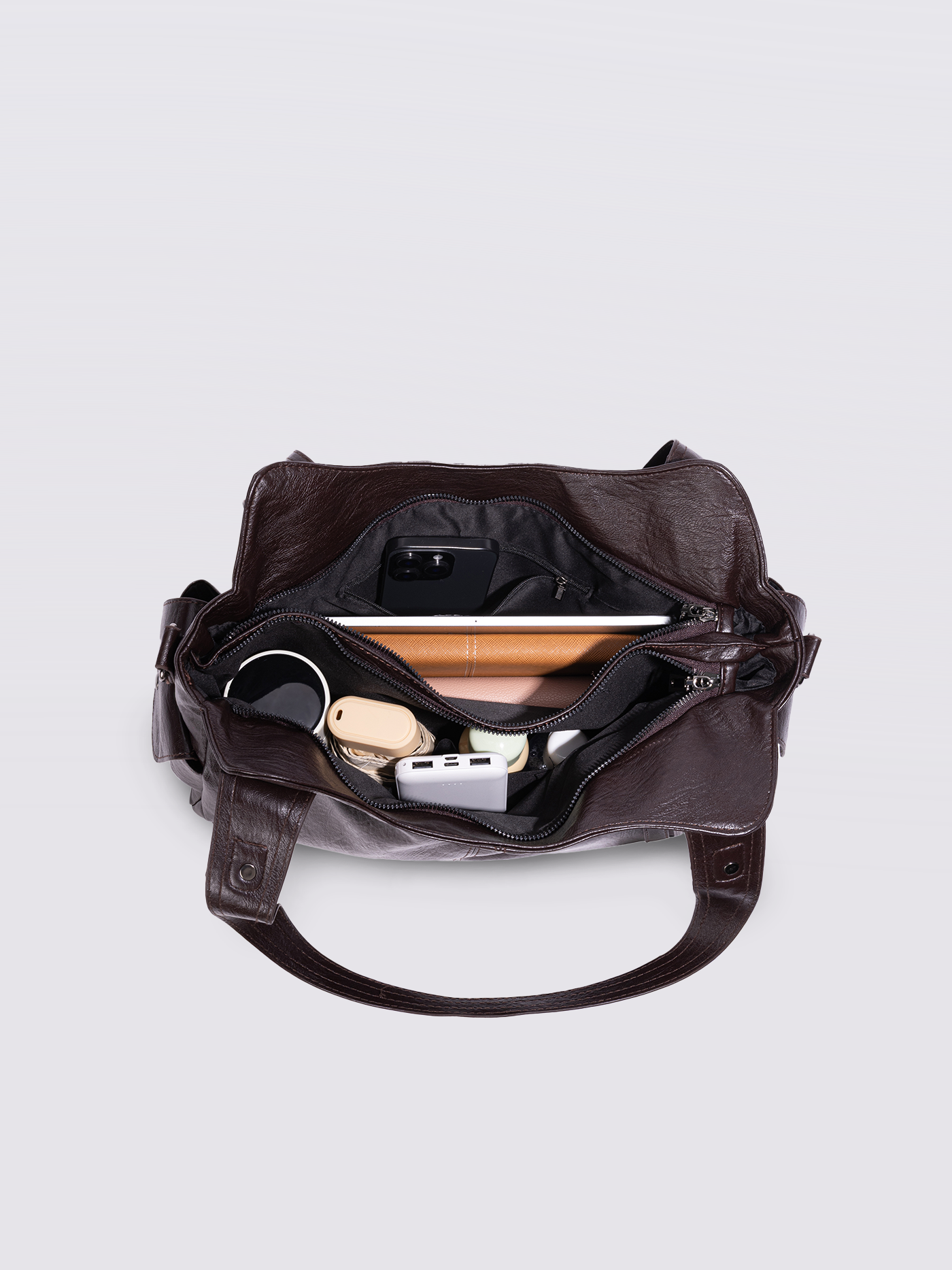 Black Leather Shoulder Bag with Side Pockets – Spacious & Elegant Women’s Leather Handbag