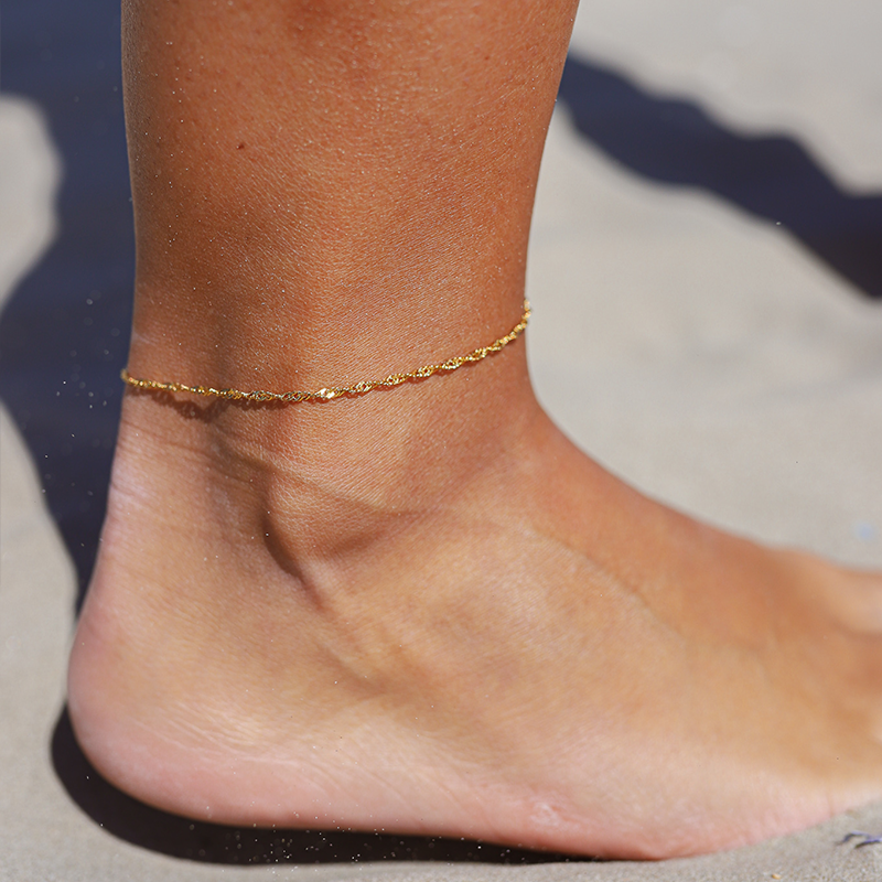 Minimalist Gold Anklet – Waterproof, Adjustable Stainless Steel Foot Chain for Women