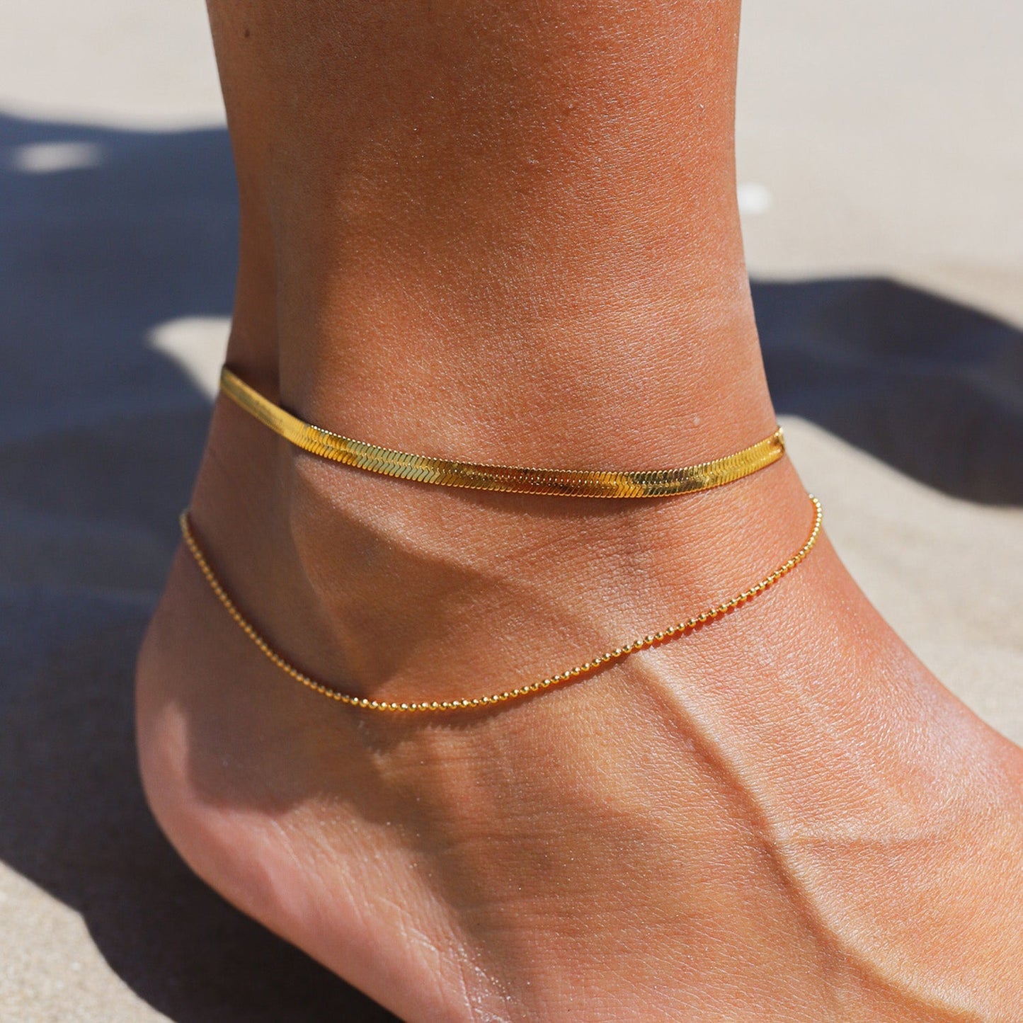 Golden Anklet Set for Women – Adjustable, Water-Resistant Stainless Steel Anklets for Summer & Beach Wear