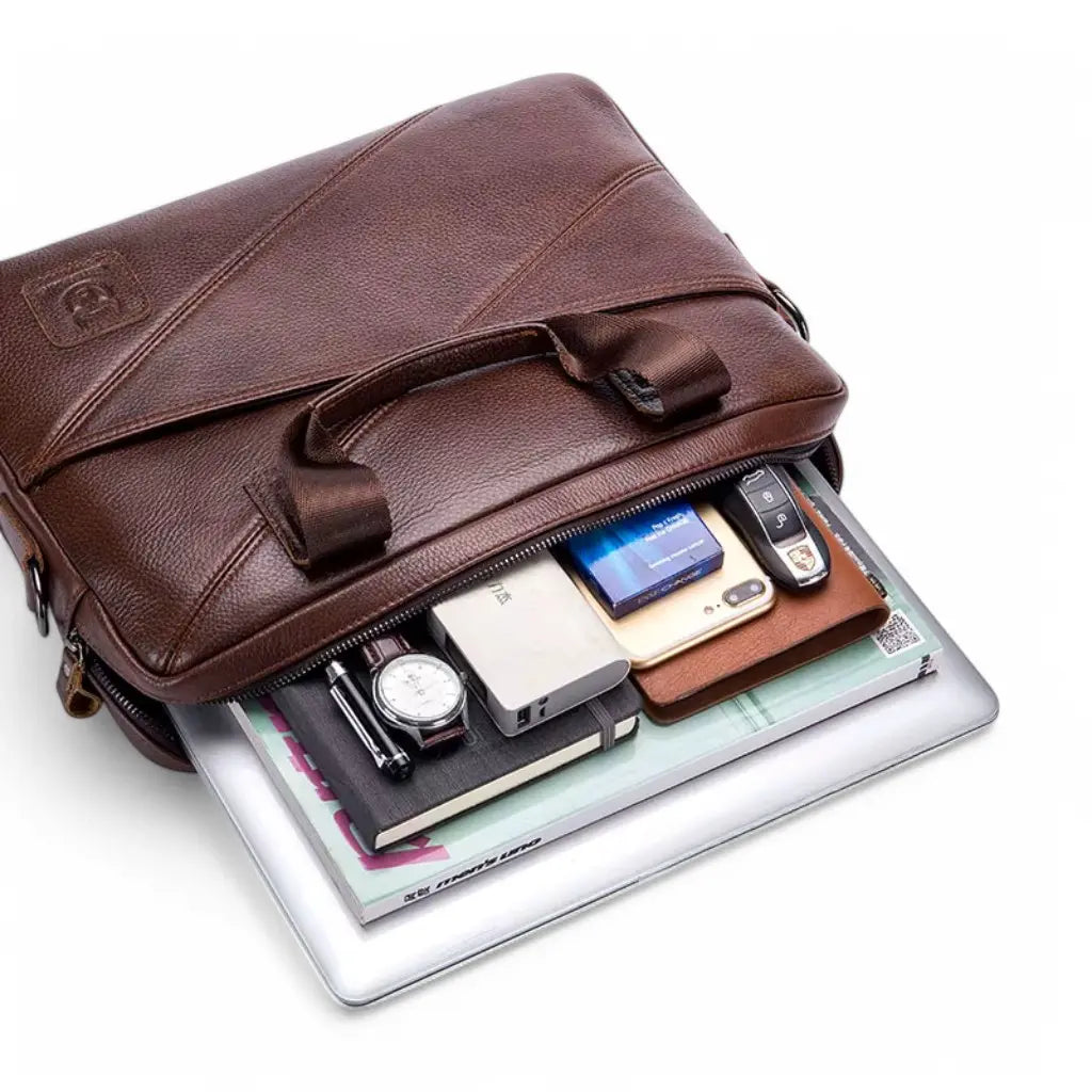 Black Leather Laptop Bag – Stylish & Durable Briefcase for Work & Study