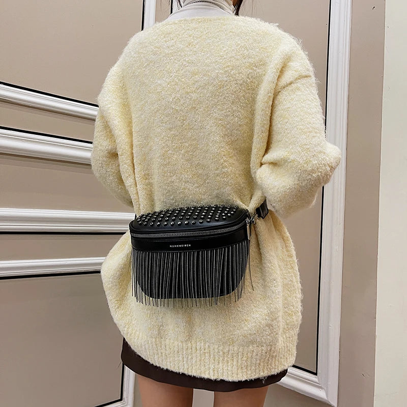 Trendy Fringe Crossbody Bag – PU Leather Shoulder Bag with Zipper & Adjustable Strap