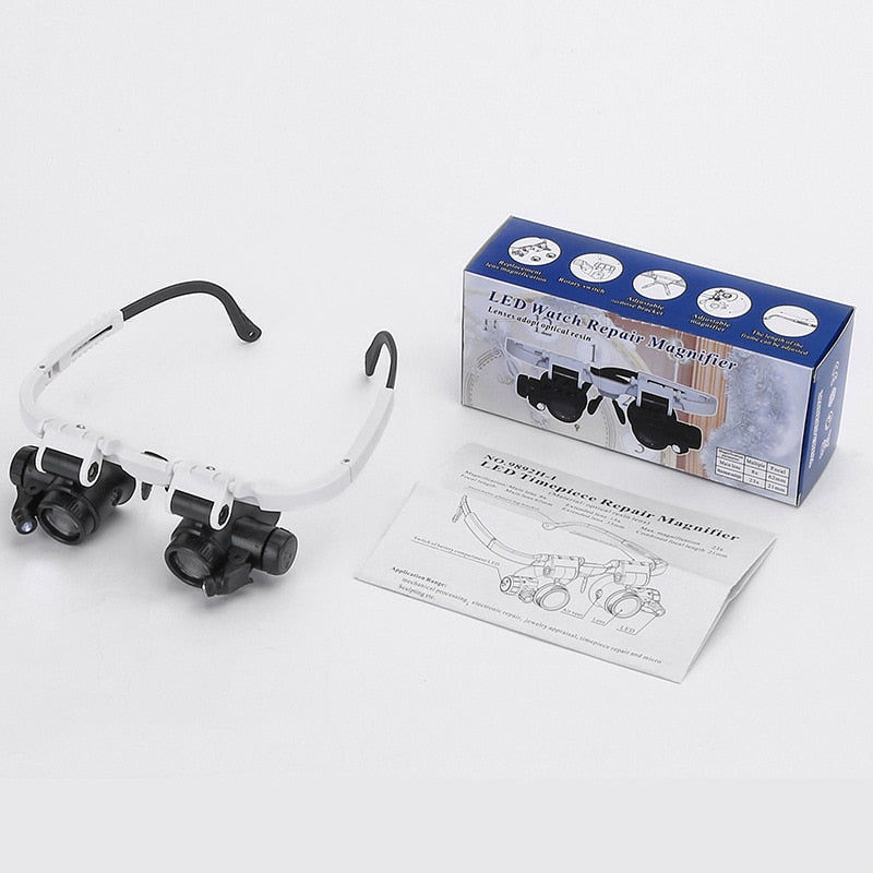 LED Headband Magnifier with Adjustable Magnification & Dual LED Lights – Ideal for Jewelry Repair, Watchmaking, Electronics, and Precision Crafts