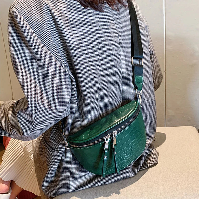 Trendy Croco Waist Bag with Double Zipper – Stylish & Functional Fanny Pack