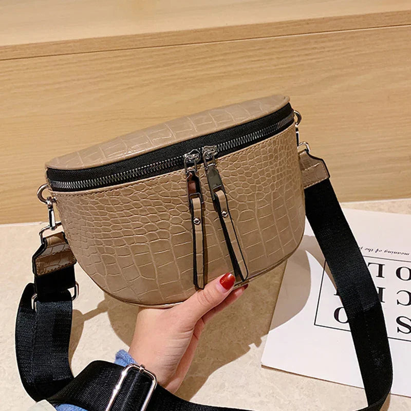 Trendy Croco Waist Bag with Double Zipper – Stylish & Functional Fanny Pack