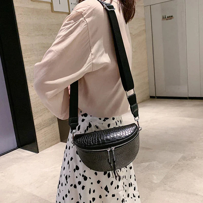 Trendy Croco Waist Bag with Double Zipper – Stylish & Functional Fanny Pack